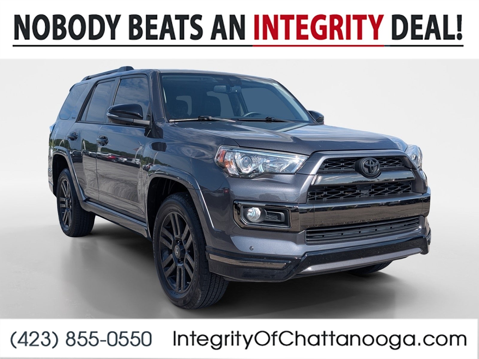 2019 Toyota 4Runner SR5 in Dark Gray — front three-quarter view